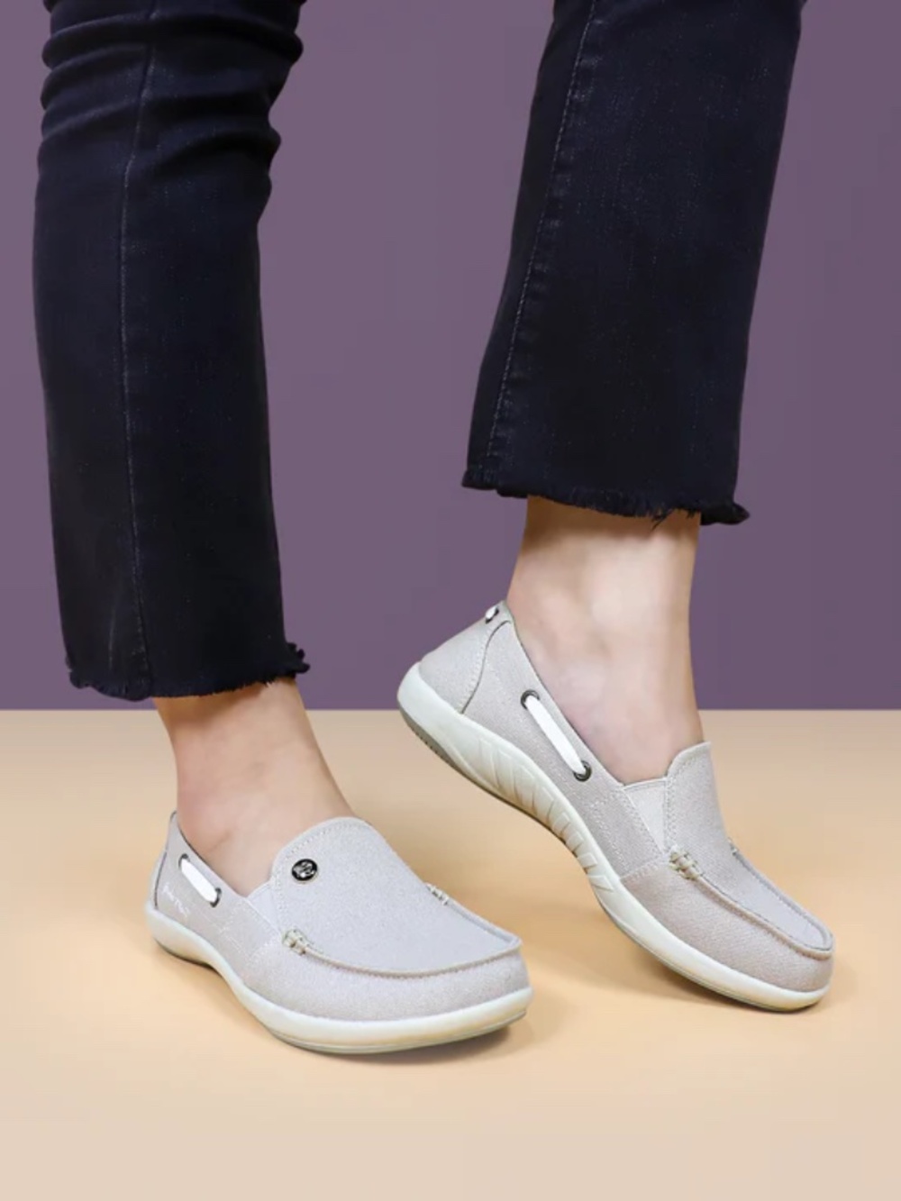 GECKO MAN Canvas Loafer Shoes Women's (Sz 7.5) Beige - Picture 2 of 6